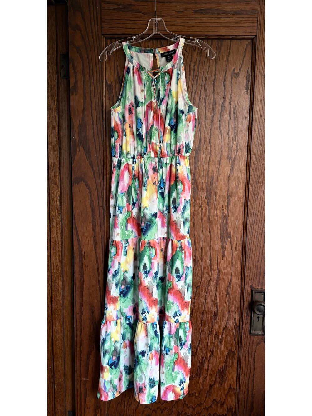 Stella and Julie Maxi Dress Women Medium Pink Green Abstract Floral Organic